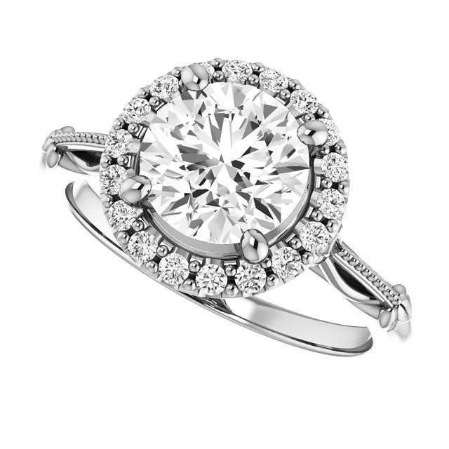 Round Split Shank Halo Moissanite Engagement Ring
