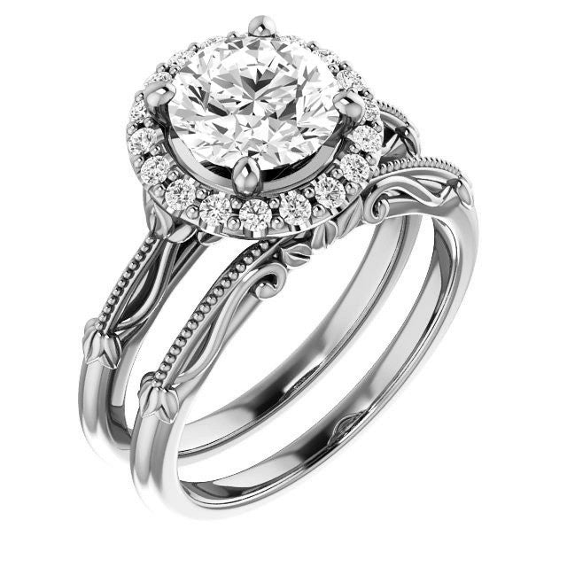 Round Split Shank Halo Moissanite Engagement Ring