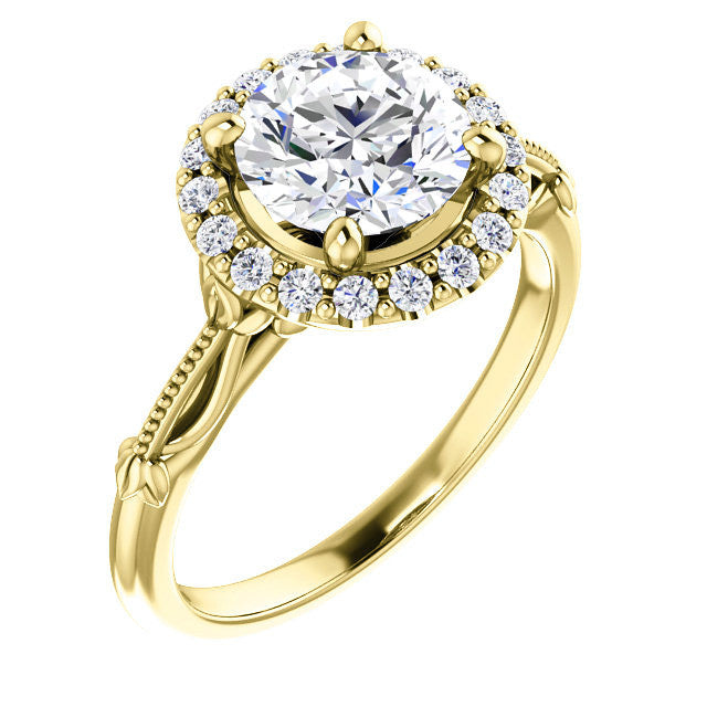 Round Split Shank Halo Moissanite Engagement Ring
