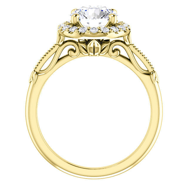Round Split Shank Halo Moissanite Engagement Ring