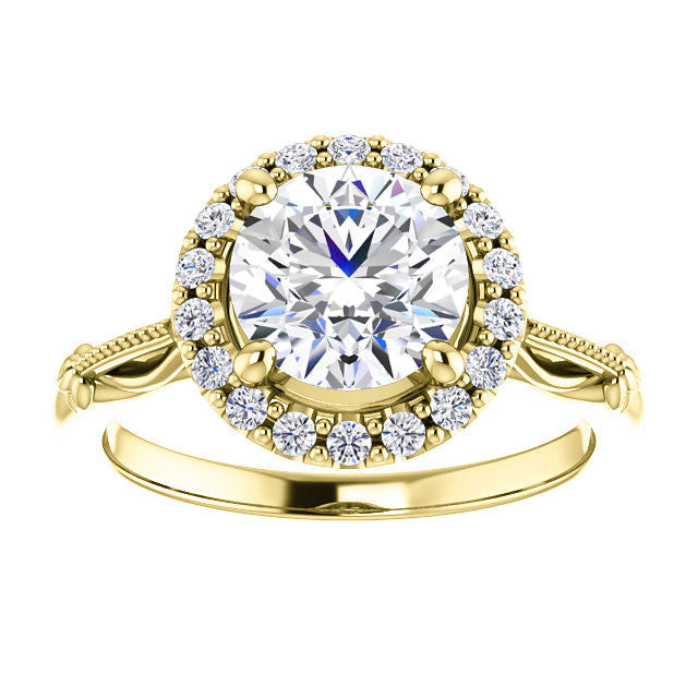 Round Split Shank Halo Moissanite Engagement Ring
