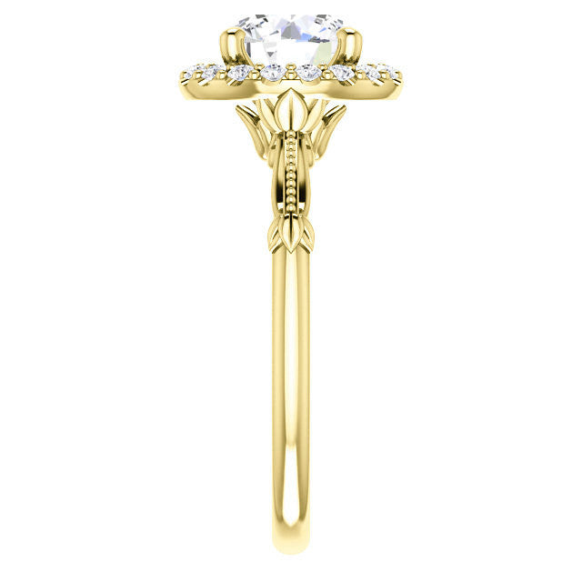 Round Split Shank Halo Moissanite Engagement Ring