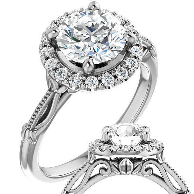 Round Split Shank Halo Moissanite Engagement Ring