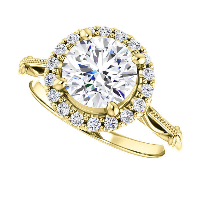 Round Split Shank Halo Moissanite Engagement Ring