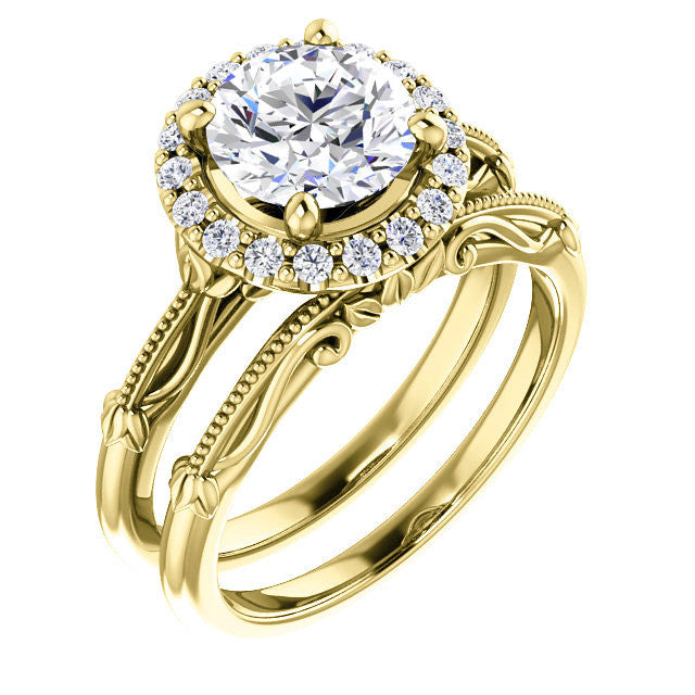 Round Split Shank Halo Moissanite Engagement Ring