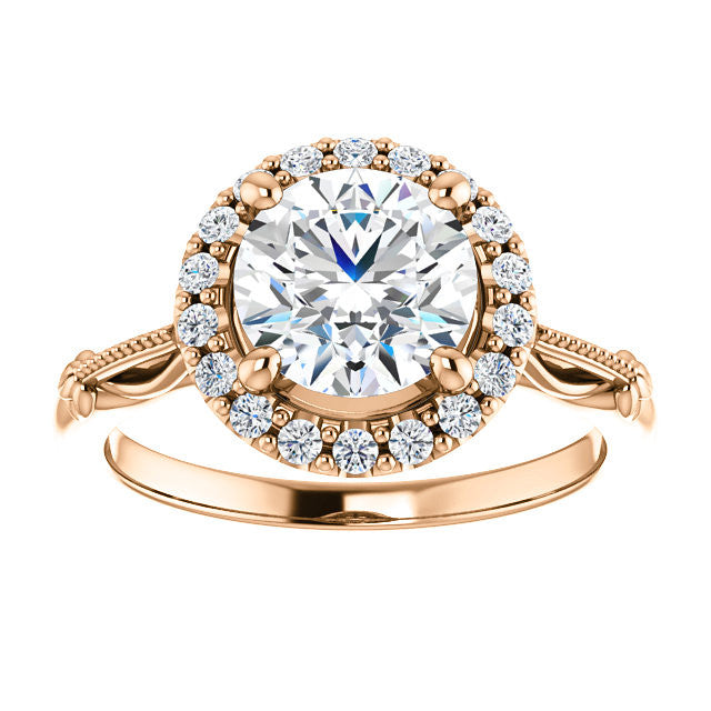 Round Split Shank Halo Moissanite Engagement Ring