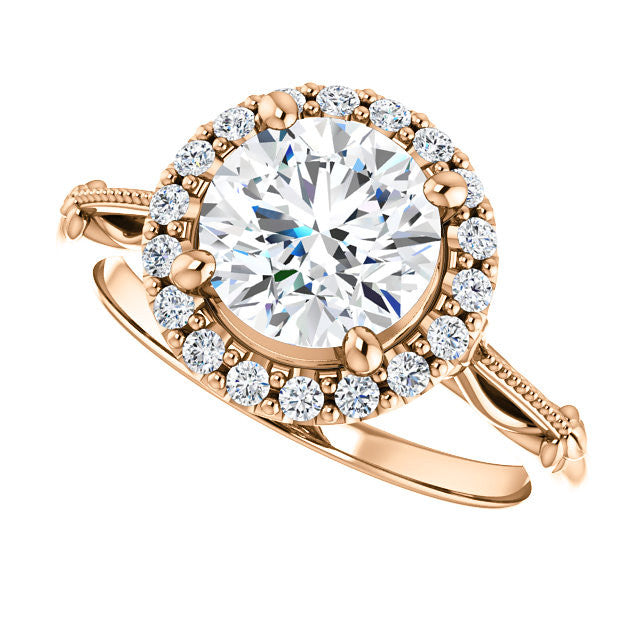 Round Split Shank Halo Moissanite Engagement Ring
