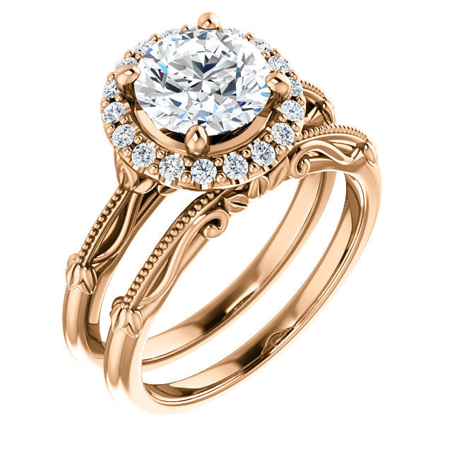 Round Split Shank Halo Moissanite Engagement Ring