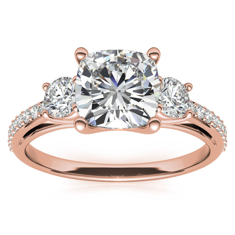 Cushion Moissanite Three-Stone Engagement Ring