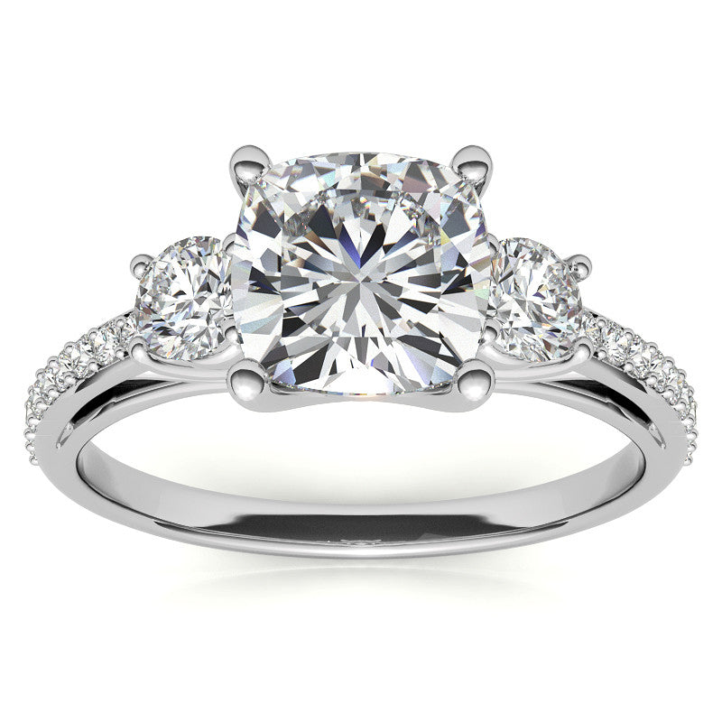 Cushion Moissanite Three-Stone Engagement Ring