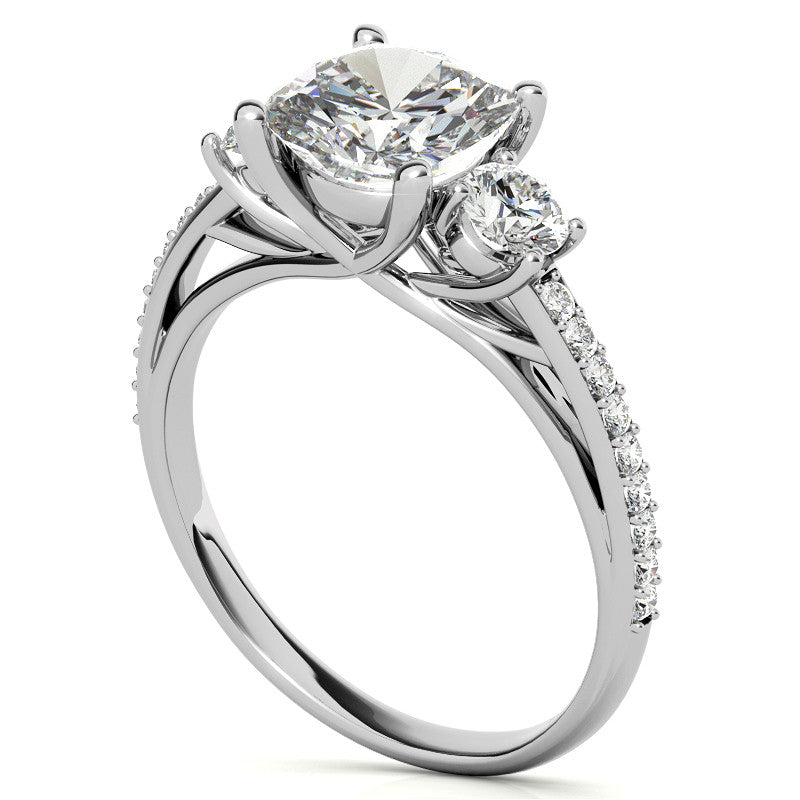 Cushion Moissanite Three-Stone Engagement Ring