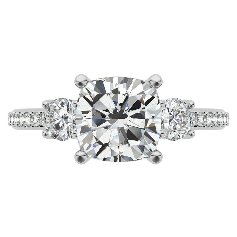 Cushion Moissanite Three-Stone Engagement Ring