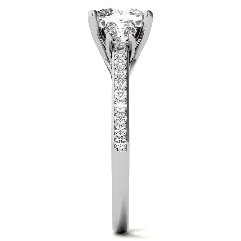 Cushion Moissanite Three-Stone Engagement Ring
