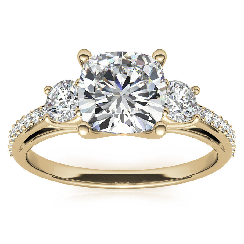 Cushion Moissanite Three-Stone Engagement Ring