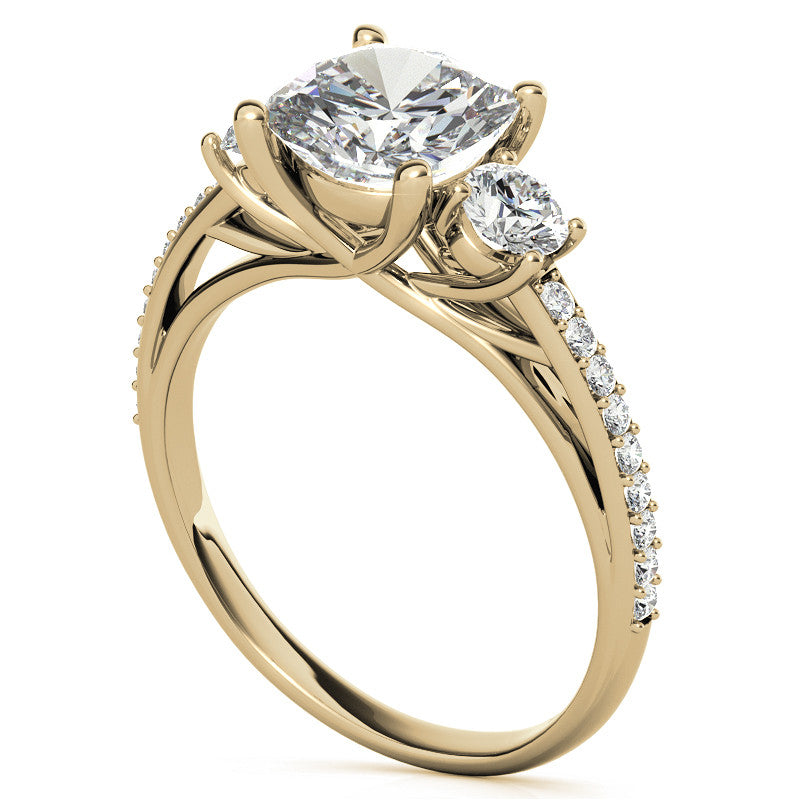 Cushion Moissanite Three-Stone Engagement Ring