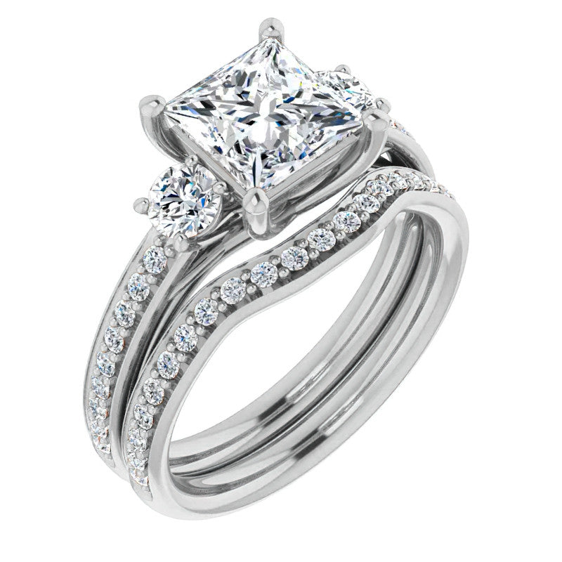 Princess cut Moissanite 3-Stone Engagement Ring