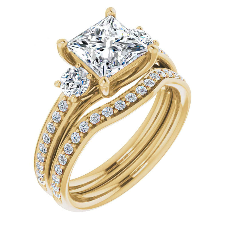 Princess cut Moissanite 3-Stone Engagement Ring