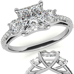 Princess cut Moissanite 3-Stone Engagement Ring