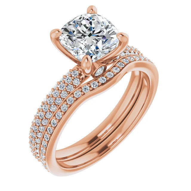 Cushion Moissanite Pave Engagement Ring