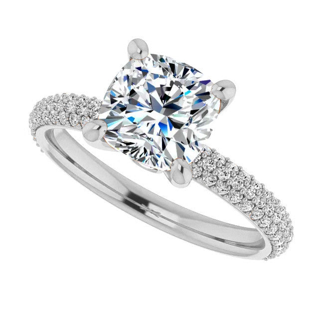 Cushion Moissanite Pave Engagement Ring