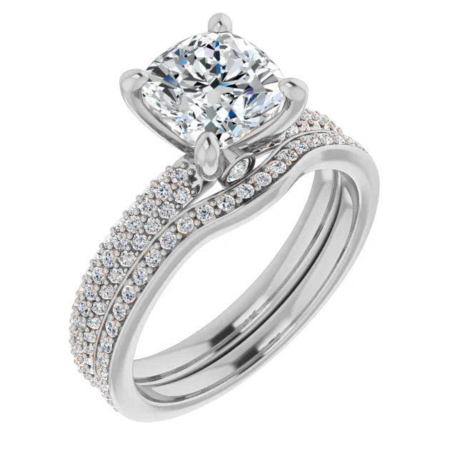 Cushion Moissanite Pave Engagement Ring
