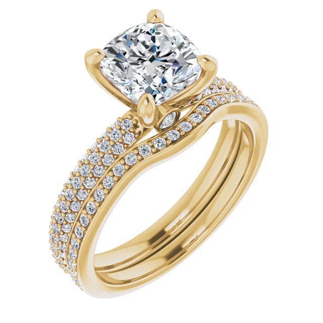 Cushion Moissanite Pave Engagement Ring