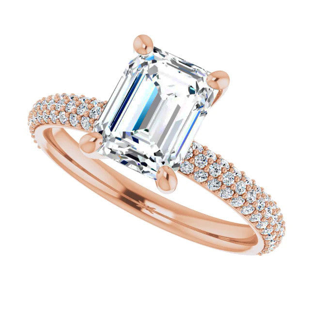 Emerald Moissanite & Pave Diamond Engagement Ring