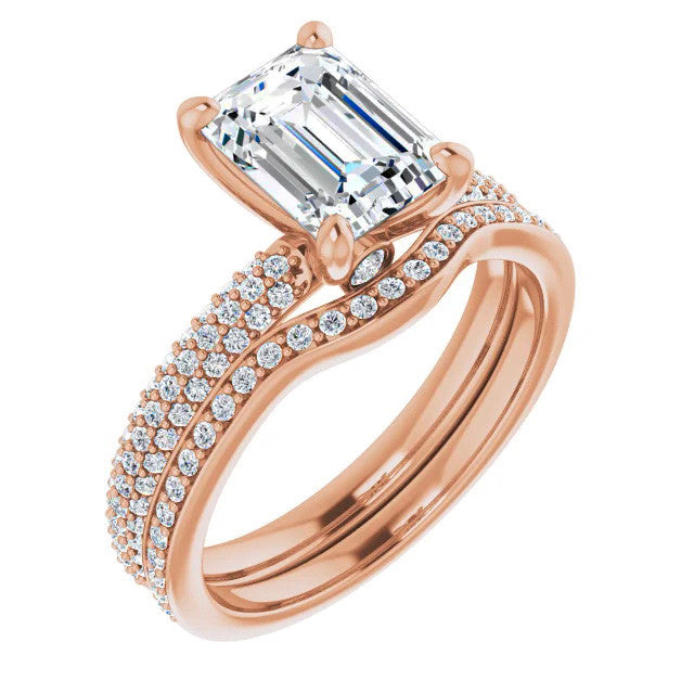 Emerald Moissanite & Pave Diamond Engagement Ring