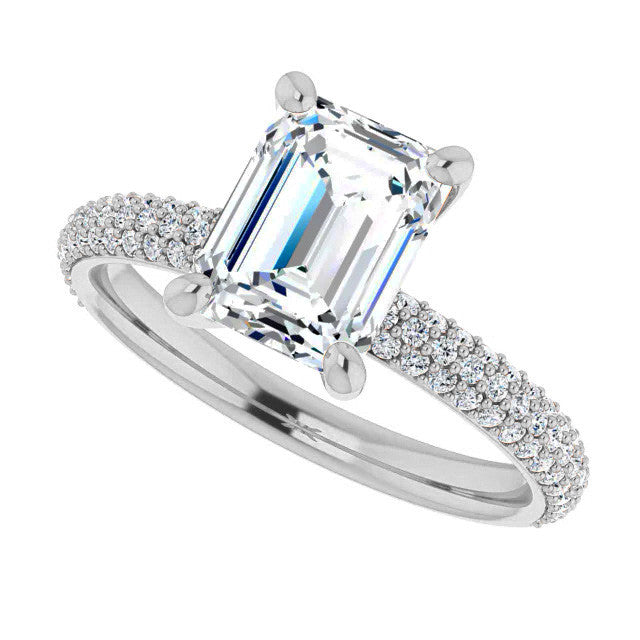 Emerald Moissanite & Pave Diamond Engagement Ring