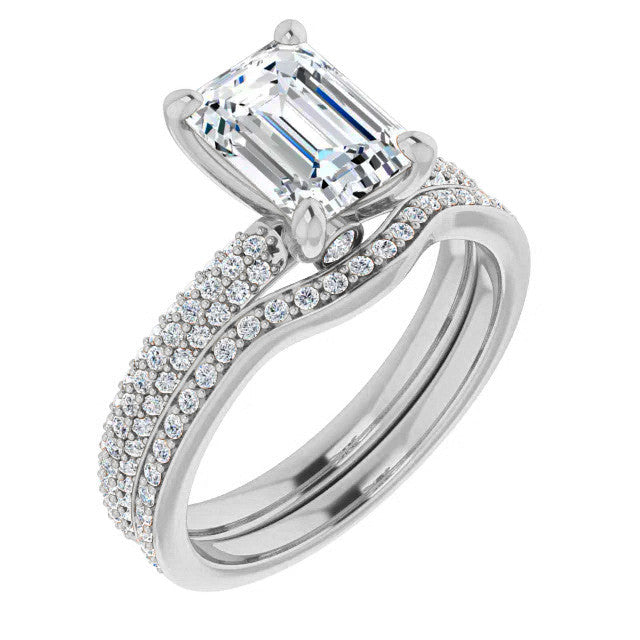 Emerald Moissanite & Pave Diamond Engagement Ring