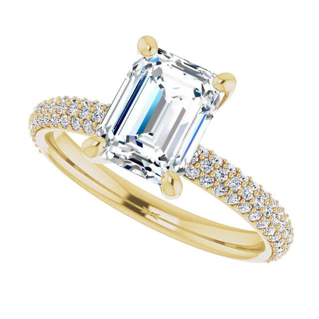 Emerald Moissanite & Pave Diamond Engagement Ring