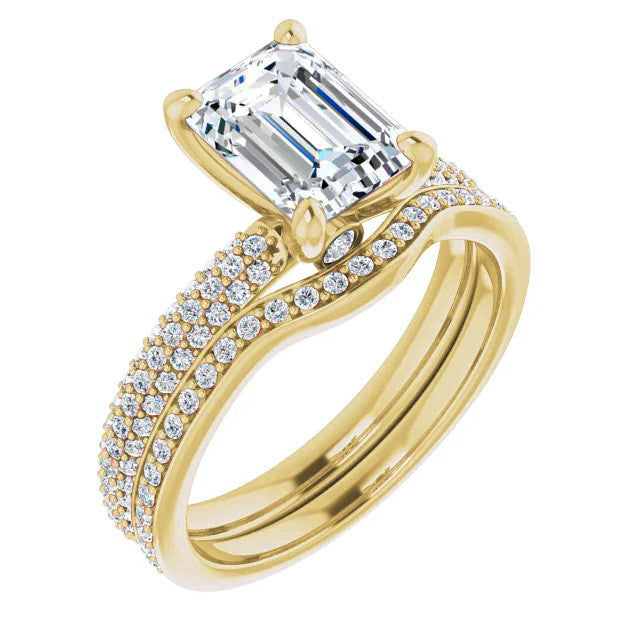 Emerald Moissanite & Pave Diamond Engagement Ring