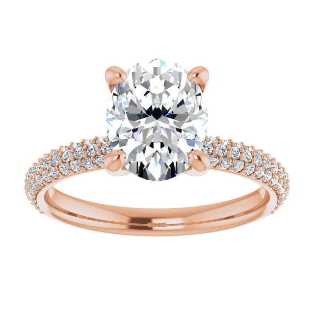 Oval Cut Moissanite Pave Engagement Ring
