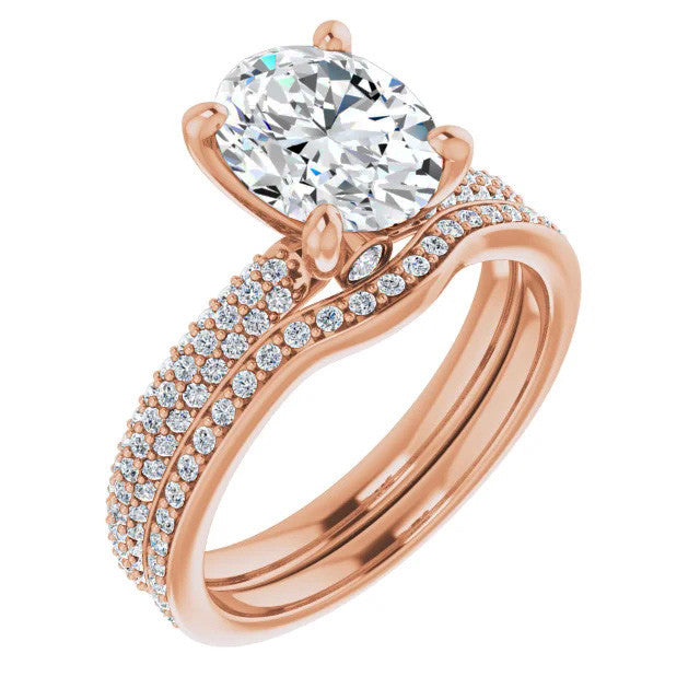 Oval Cut Moissanite Pave Engagement Ring