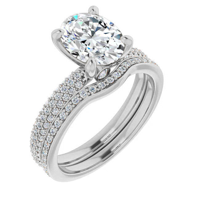 Oval Cut Moissanite Pave Engagement Ring