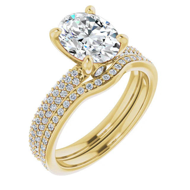 Oval Cut Moissanite Pave Engagement Ring