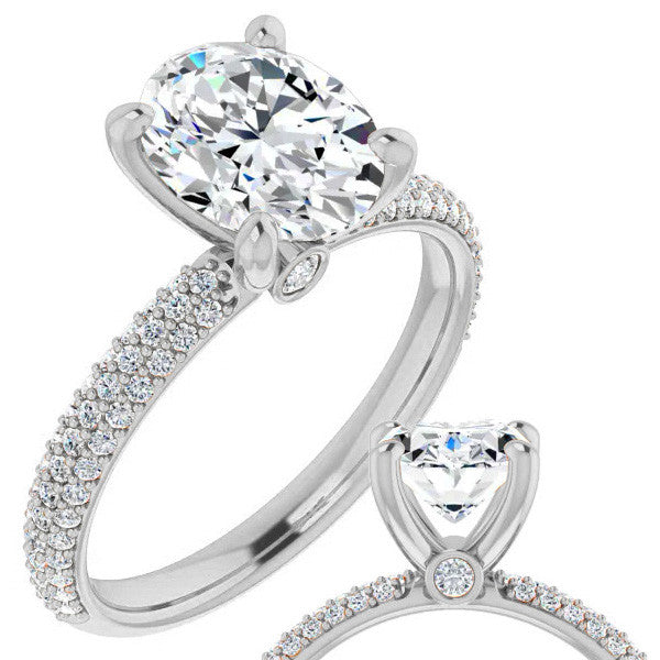 Oval Cut Moissanite Pave Engagement Ring