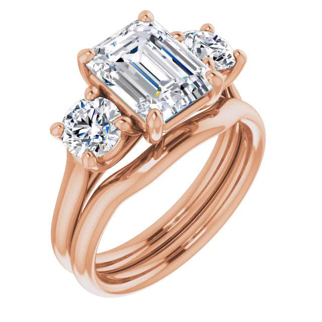 Emerald Moissanite Three-Stone Engagement Ring
