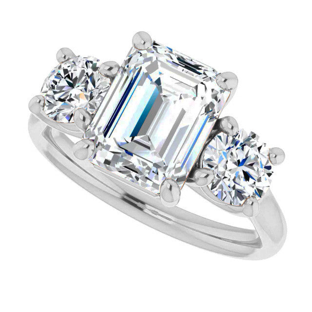 Emerald Moissanite Three-Stone Engagement Ring