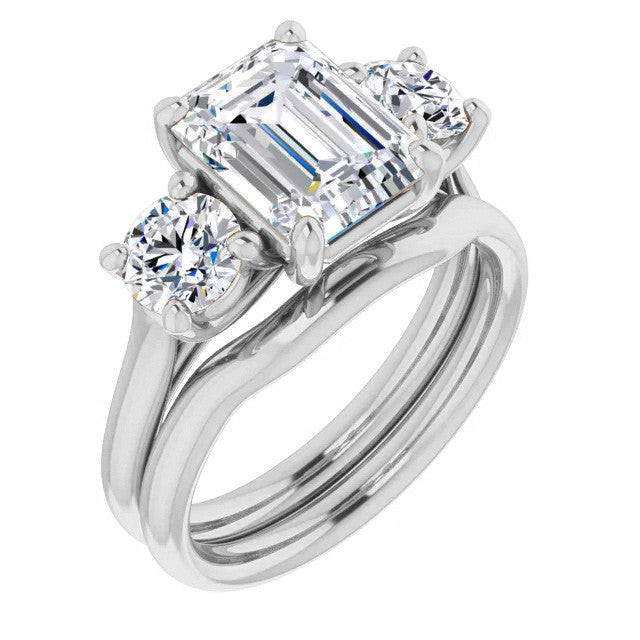 Emerald Moissanite Three-Stone Engagement Ring