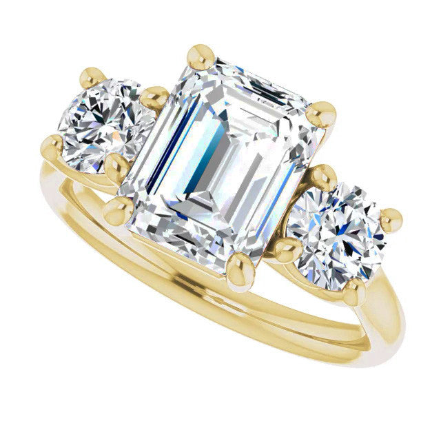 Emerald Moissanite Three-Stone Engagement Ring