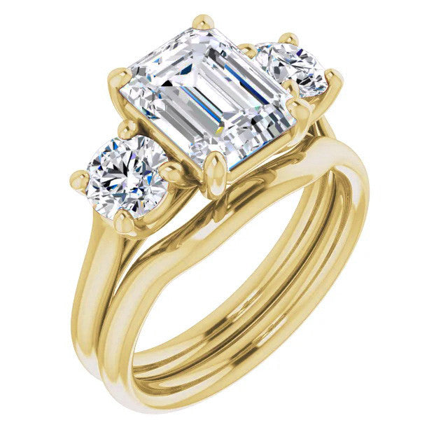 Emerald Moissanite Three-Stone Engagement Ring