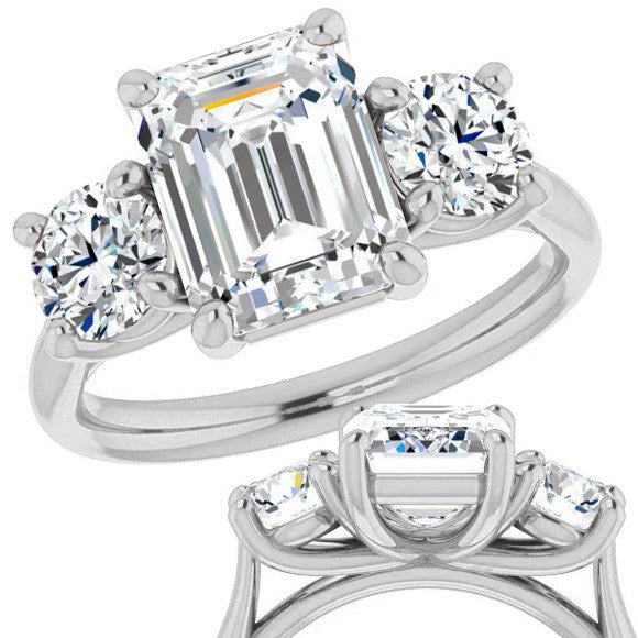 Emerald Moissanite Three-Stone Engagement Ring