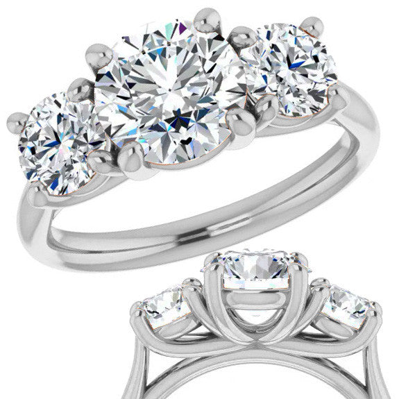 Round Three-Stone Moissanite Engagement Ring