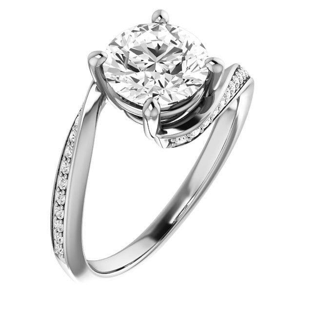 Round Designer Scroll Moissanite Engagement Ring