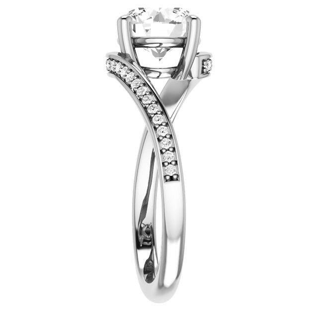 Round Designer Scroll Moissanite Engagement Ring