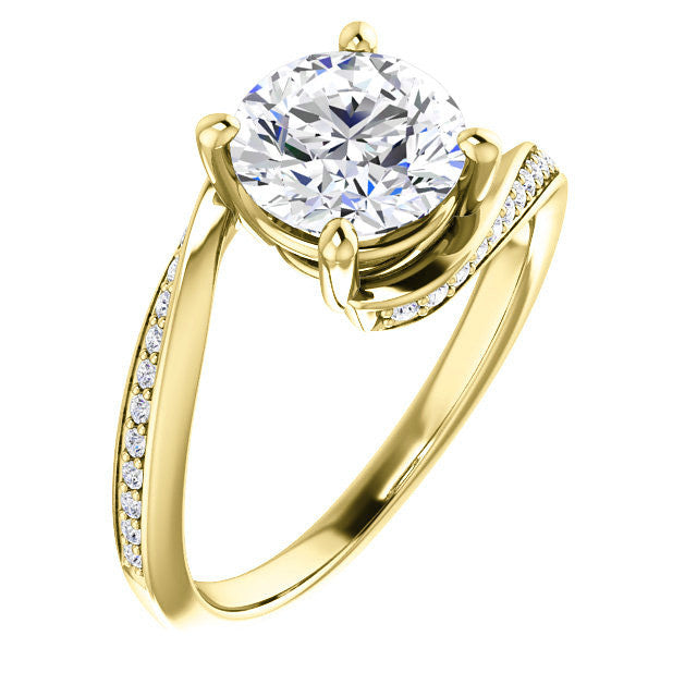 Round Designer Scroll Moissanite Engagement Ring