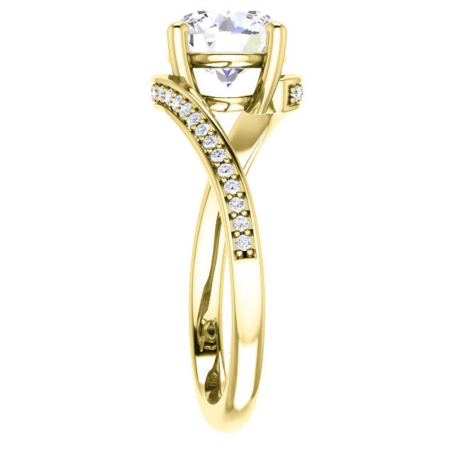 Round Designer Scroll Moissanite Engagement Ring