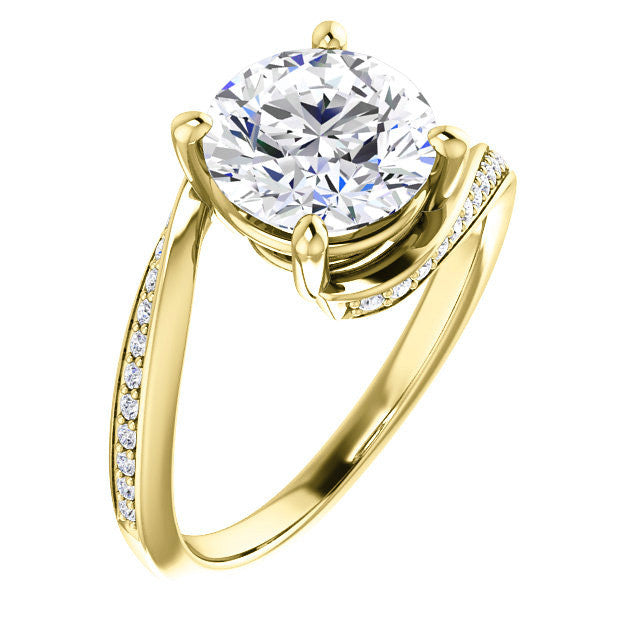 Round Designer Scroll Moissanite Engagement Ring