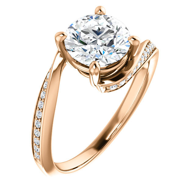 Round Designer Scroll Moissanite Engagement Ring